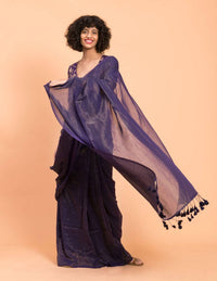Thumbnail for Suta Purple Woven Zari Striped Pure Handloom Cotton Saree - Distacart