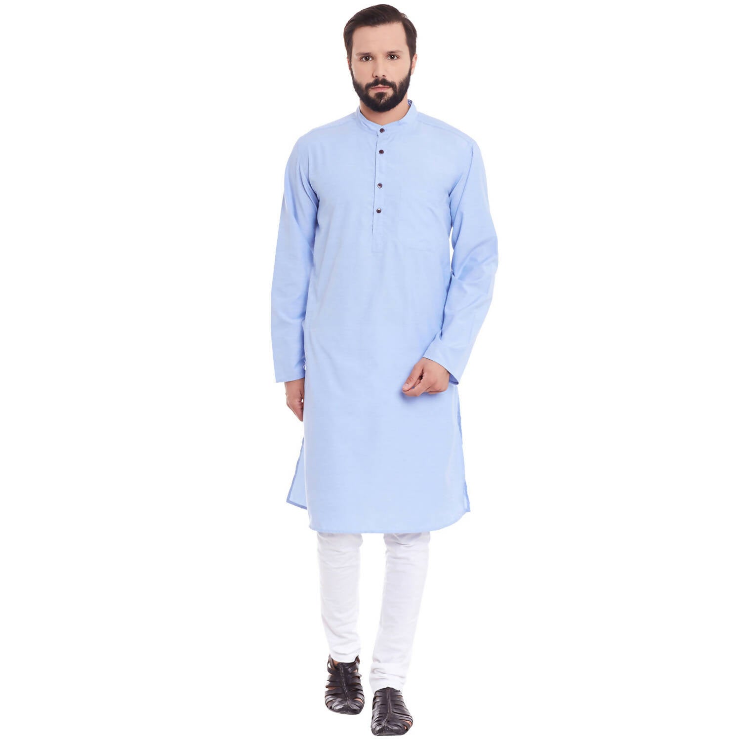 Even Apparels Blue Color Pure Cotton Men's Kurta With Band Collar - Distacart