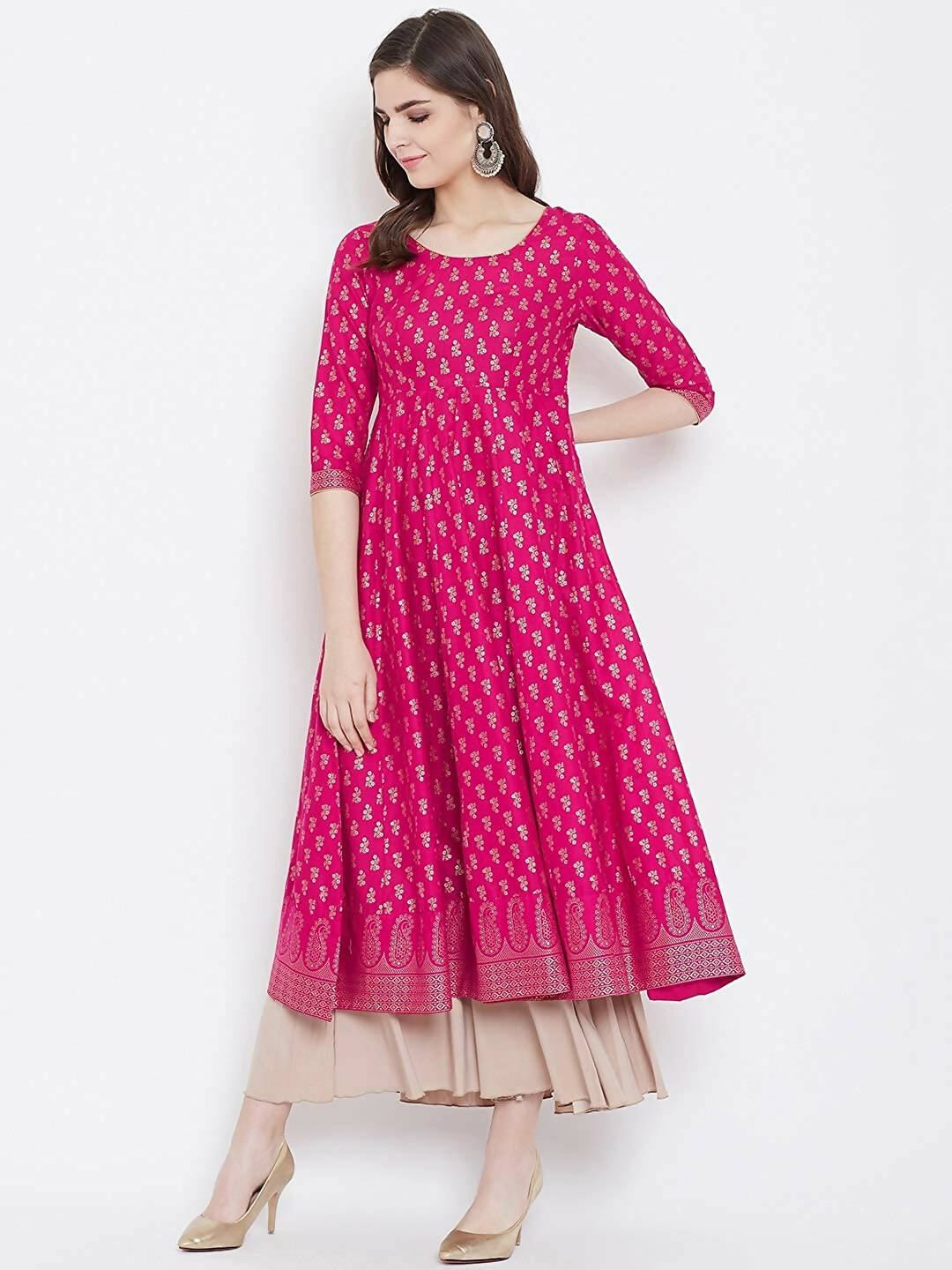 Cheera Embellished Daily Wear Cotton Blend Kurta - Pink - Distacart