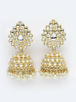 Thumbnail for NVR Women Gold-Plated Handcrafted Kundan Jhumka Earrings - Distacart