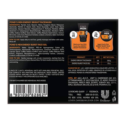 Ponds Men Energizing Combo Pack (Facewash & Face Gel) 155 gm