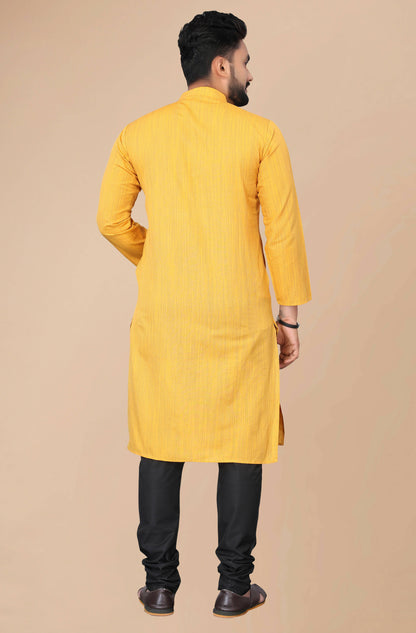 Men's Mustard Striped Cotton Kurta - Mahotsav - Distacart