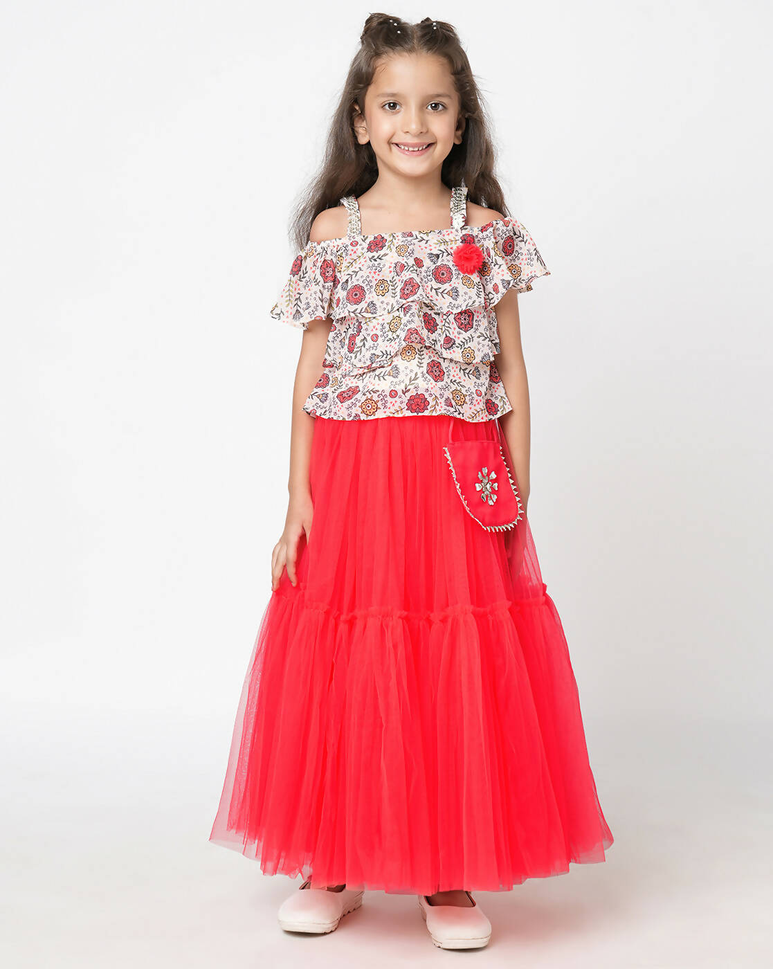 Lil Drama Girls Choli With Ghaghra Set - Red - Distacart