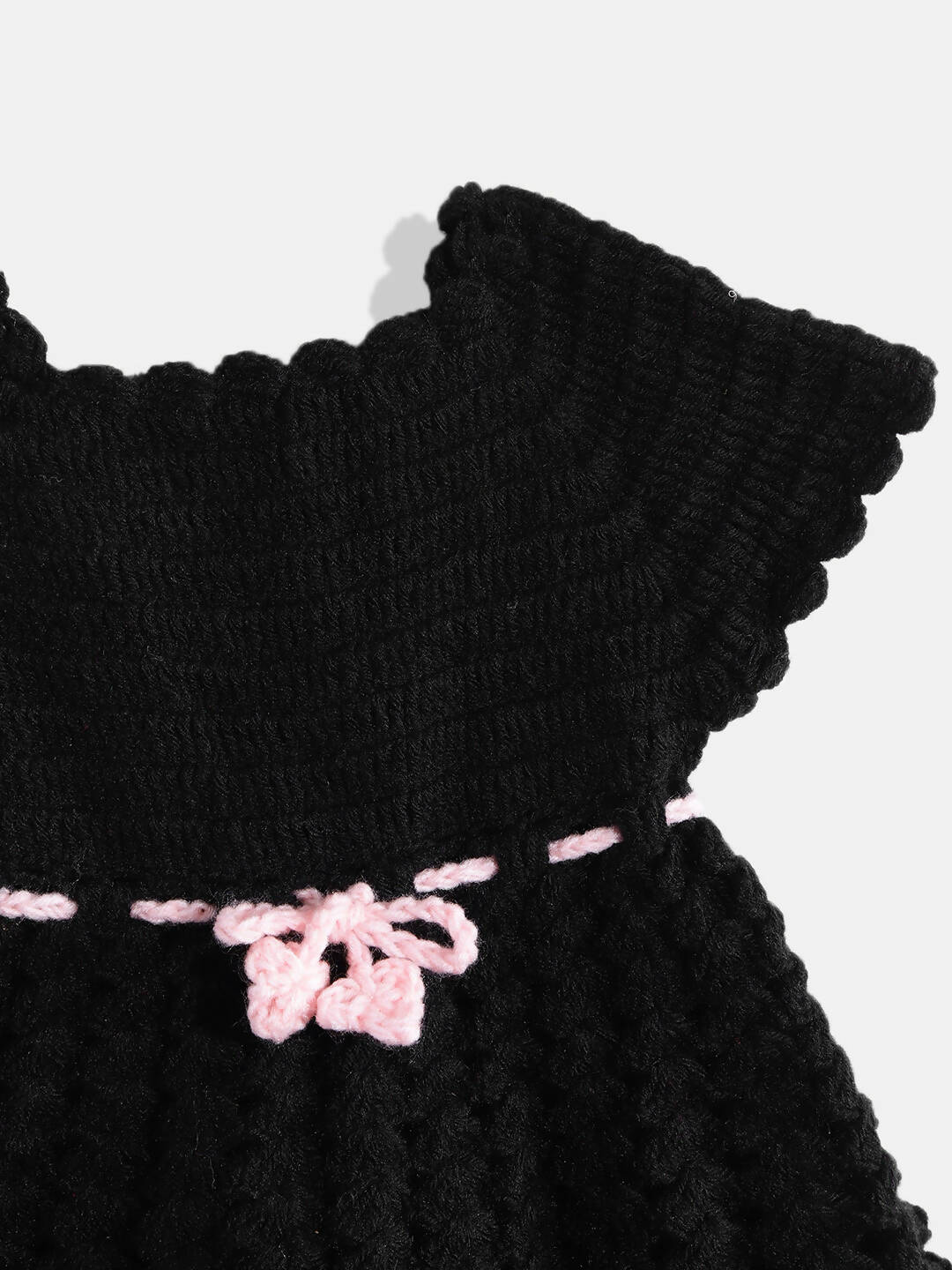 Chutput Kids Woollen Hand Knitted Full Sleeves Cardigan With Short Sleeves Flower Work Dress - Pink - Distacart