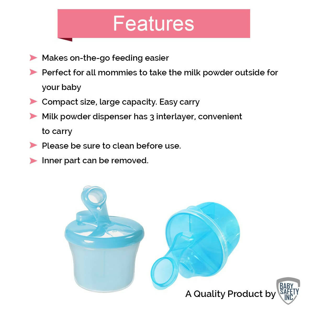Safe-O-Kid Bpa Free, Portable Milk Powderfood Storage Box For Baby, Blue - Distacart