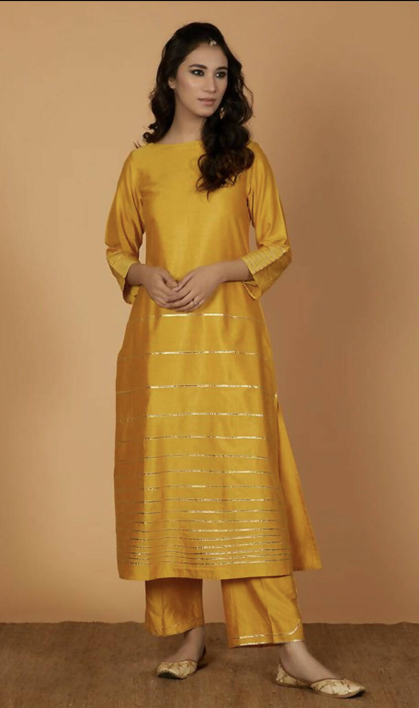 Cheera Women's Silk Blend Fancy Mustard Color Kurta Palazzo Set - Distacart
