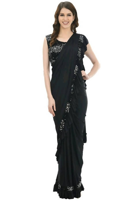 Mominos Fashion All Season Wear Black Ruffled Ready To Wear Saree - Distacart