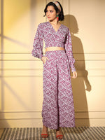Thumbnail for Pink Crepe Digital Printed Top With Matching Trouser - Shivani - Distacart