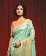 Thumbnail for Sea Green Silk Striped Pattern Saree With Unstitched Blouse Piece - Zyanya - Distacart