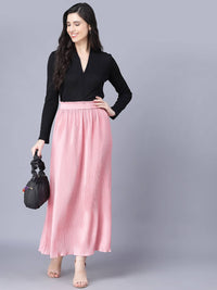 Thumbnail for Myshka Chiffon Solid Pink Women Skirt - Distacart