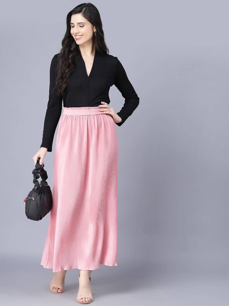 Myshka Chiffon Solid Pink Women Skirt - Distacart