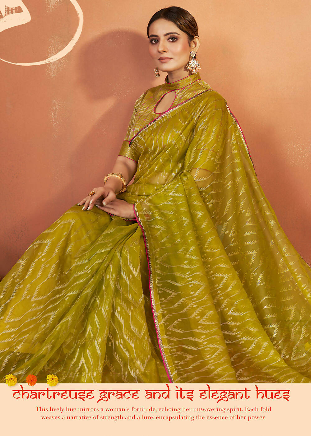 Green Organza Silk Woven Design Saree With Unstitched Blouse Piece - Norita Royal Pradha - Distacart