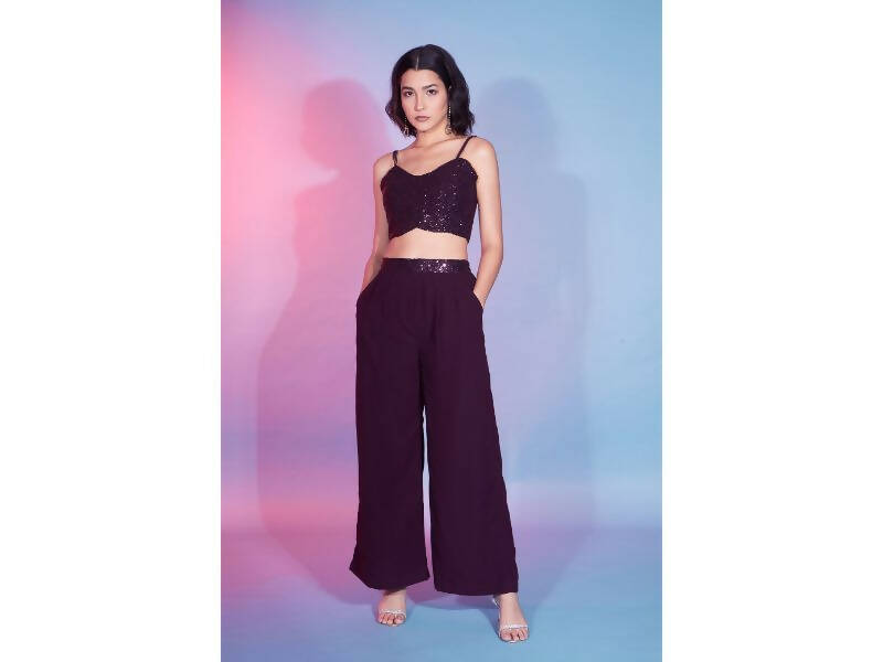 Maroon Georgette Sequence With Thread Designer Co-Ord Set - Flory - Distacart