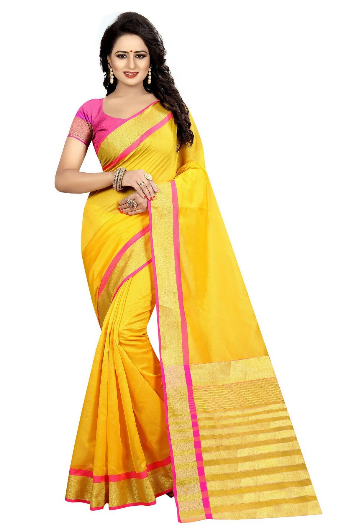 Vamika Yellow Cotton Silk Weaving Saree (Mastani Weaving Gold) - Distacart