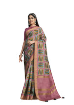 Thumbnail for Pink Tusser Silk Floral Printed With Embroidered Work Saree With Unstitched Blouse - Mohmanthan Aahana - Distacart