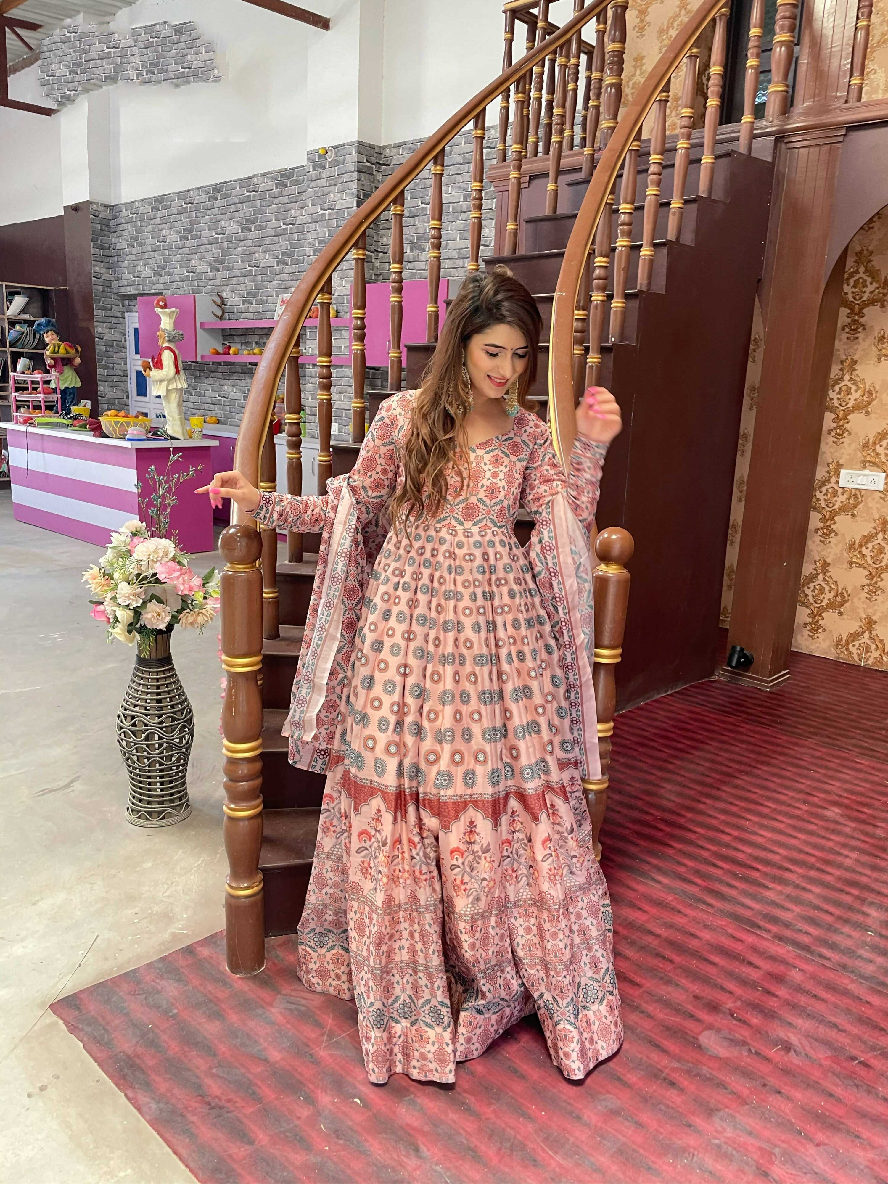 Partywear Designer Peach Chanderi Suit - Anbazaar - Distacart