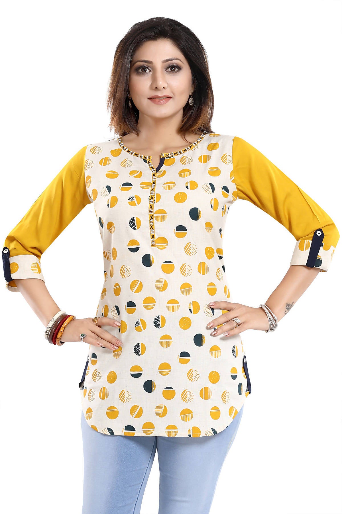 Snehal Creations Cotton Printed Apple-Cut Short Tunic - Distacart