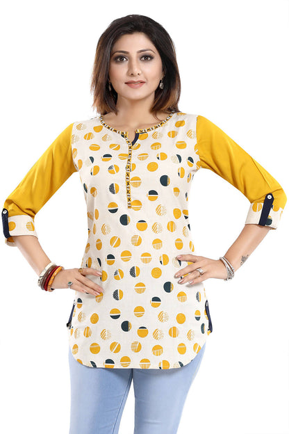 Snehal Creations Cotton Printed Apple-Cut Short Tunic - Distacart