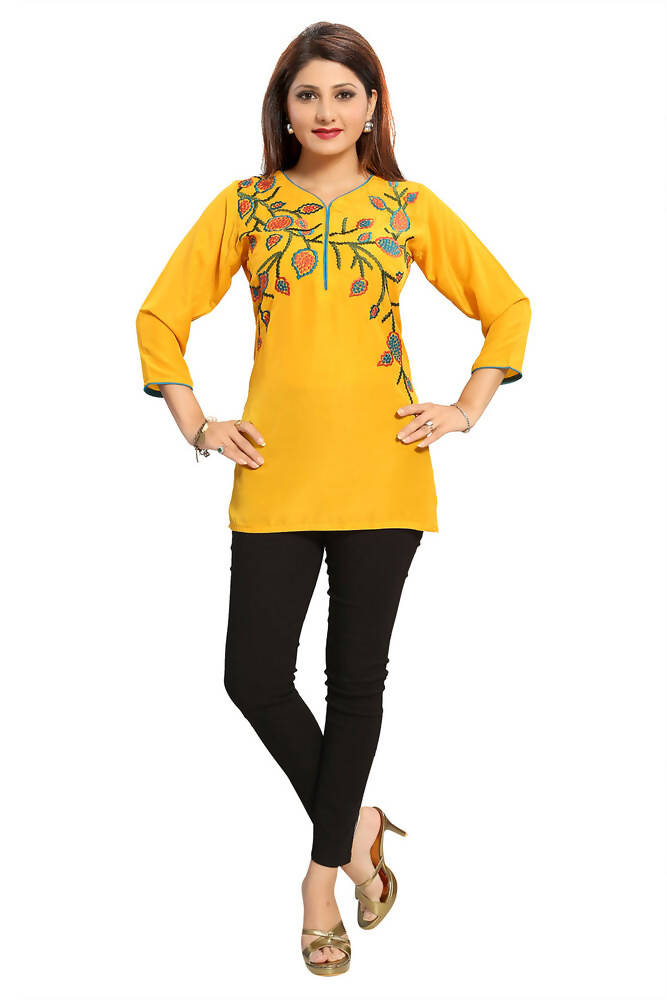 Snehal Creations Snazzy Scintillating Mustard Yellow Designer Tunic