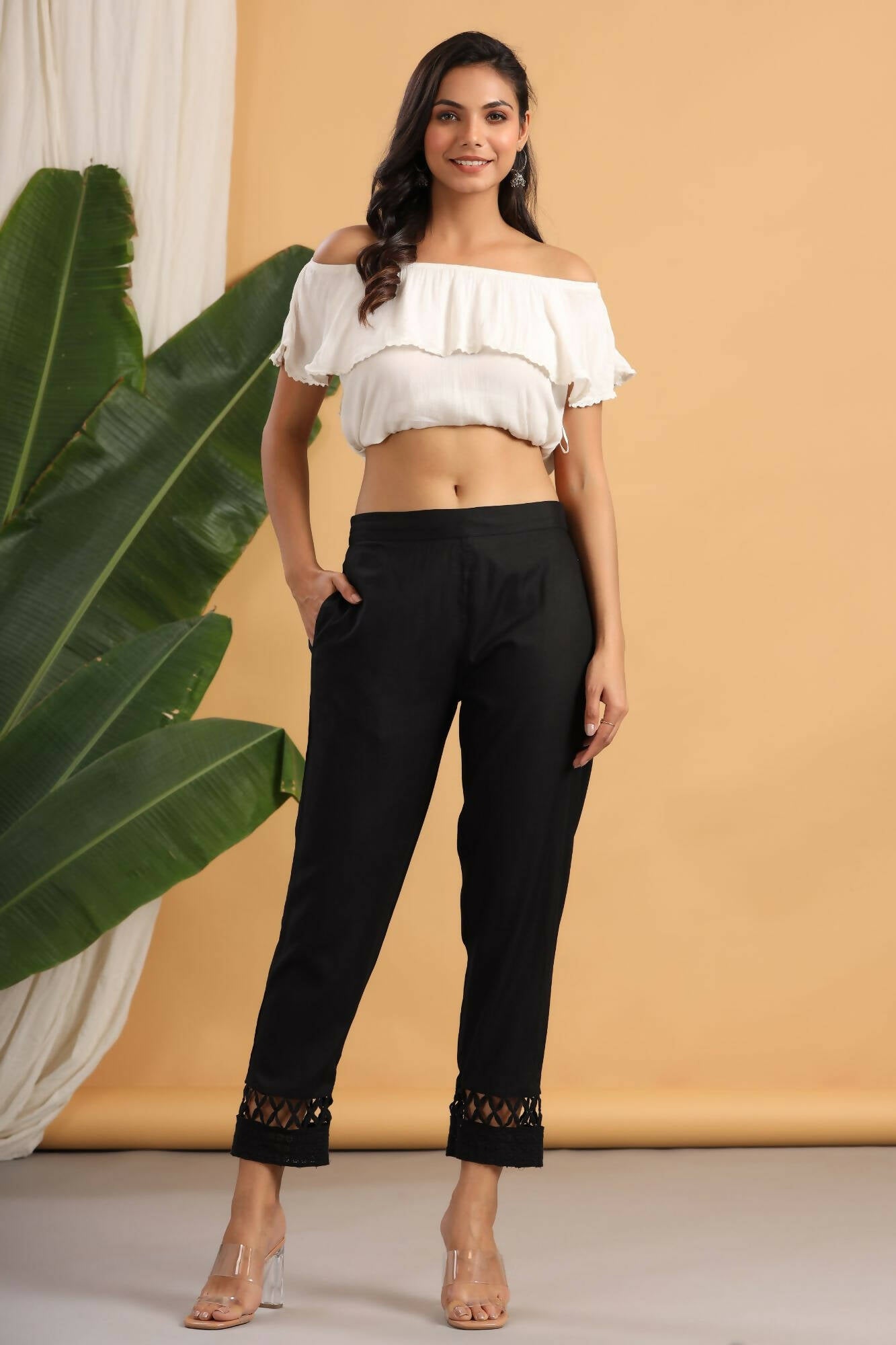 Juniper Women Black Rayon Solid Slim Fit Pant/Slim Pant - Distacart