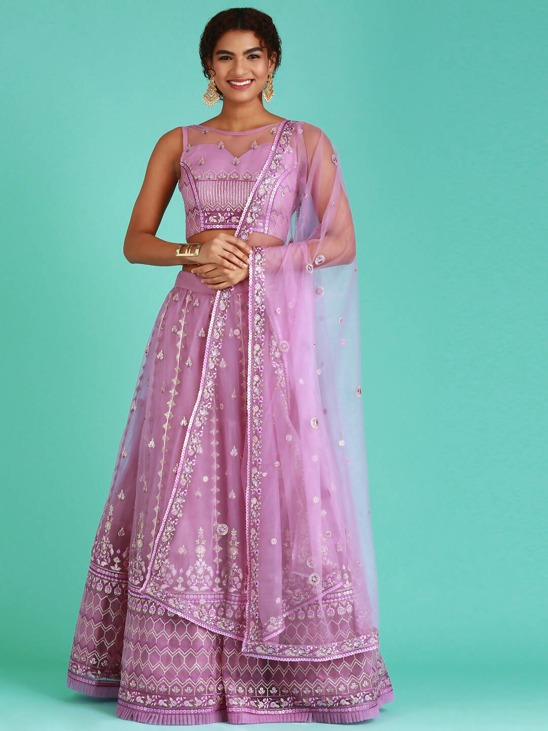 House of Panchhi Rose Gold Net Sequinse Work Lehenga & Blouse, Dupatta - Distacart