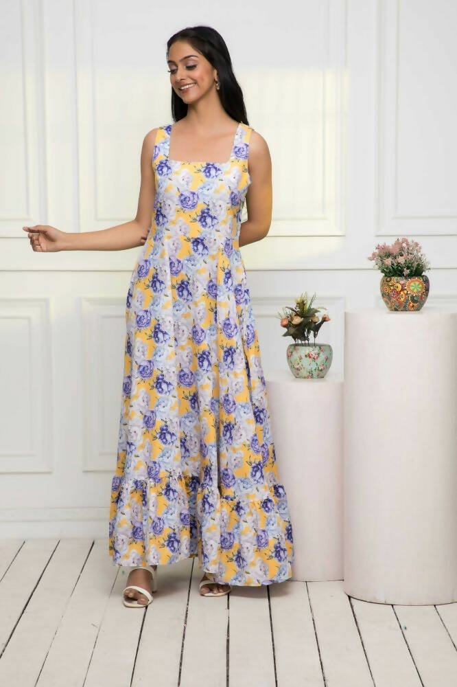 Myshka Women Multi-Floral Rayon A-Line Round Neck Dress - Distacart