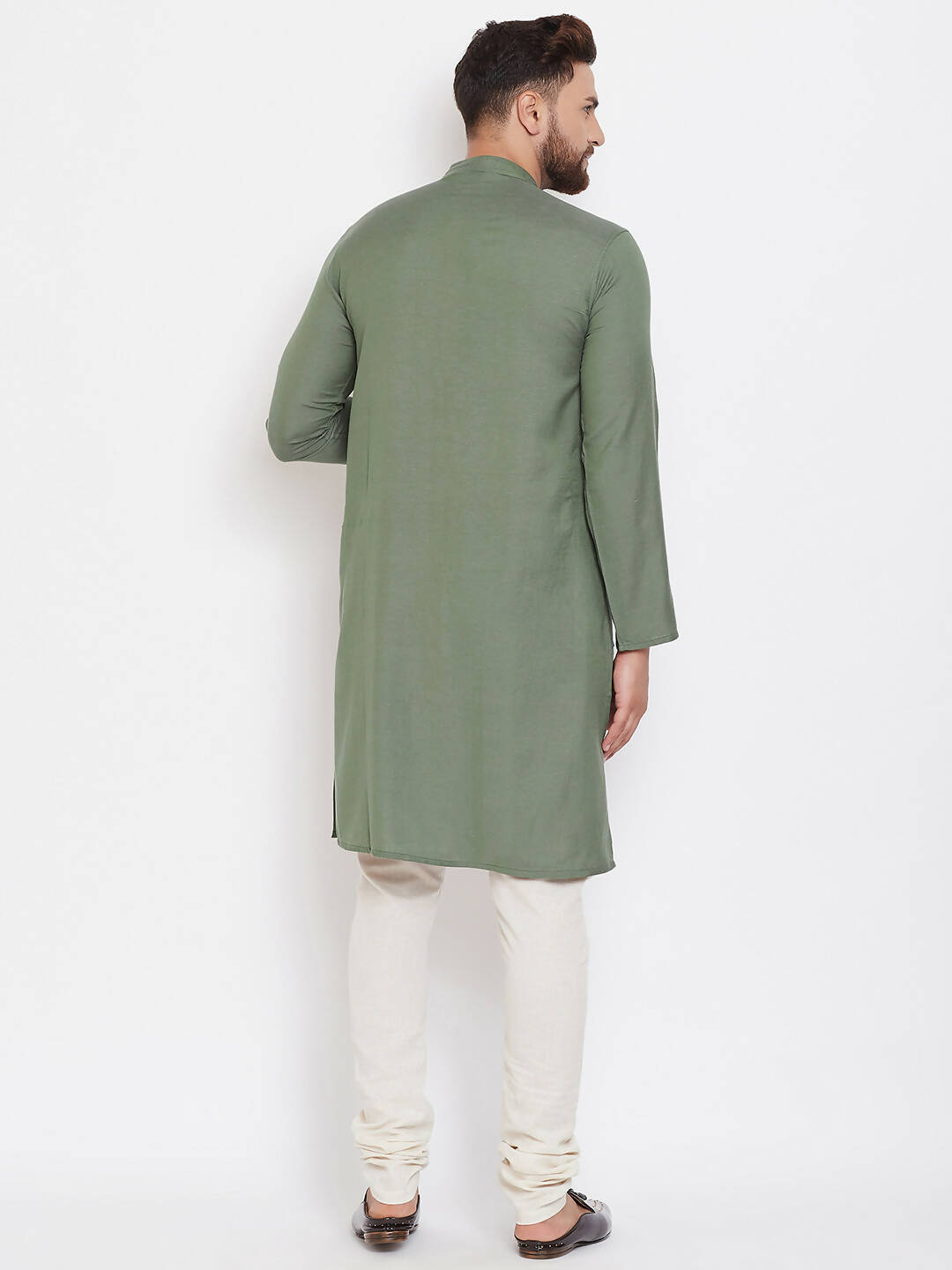 Even Apparels Green Color Linen Linen Men's Kurta With Band Collar - Distacart