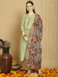 Thumbnail for Aastha Fashion Women's Green Chanderi Silk Elegant Jardoshi Semi Kurta with Trouser & Dupatta - Distacart