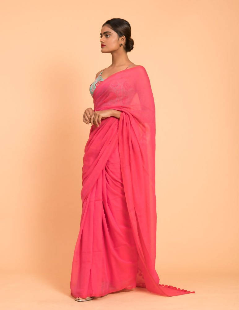 Suta Pink Solid Pure Cotton Saree - Distacart