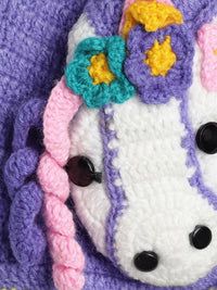 Thumbnail for Chutput Kids Woollen Hand Knitted Unicorn Detailed Cap - Purple - Distacart