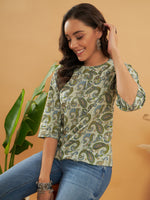 Thumbnail for InWeave Women's Sage Green Paisley Print Top - Distacart