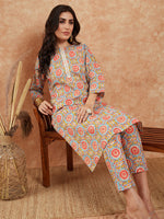 Thumbnail for InWeave Women's Light Blue Floral Jaal Gota Work Straight Kurta Pant Set - Distacart