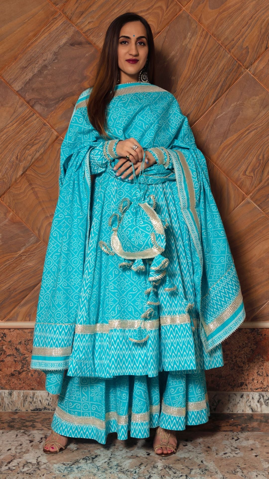 Pomcha Jaipur Neelkari Blue Cotton Anarkali Set - Distacart