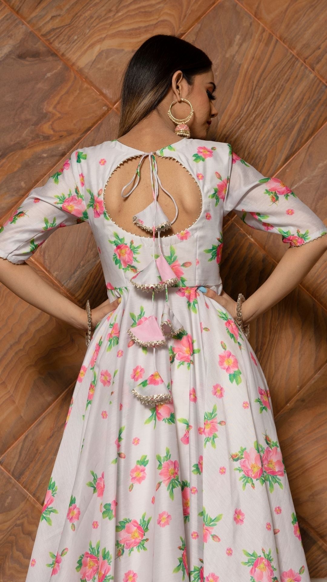 Pomcha Jaipur Flamingo Chandheri Anarkali Set - Distacart