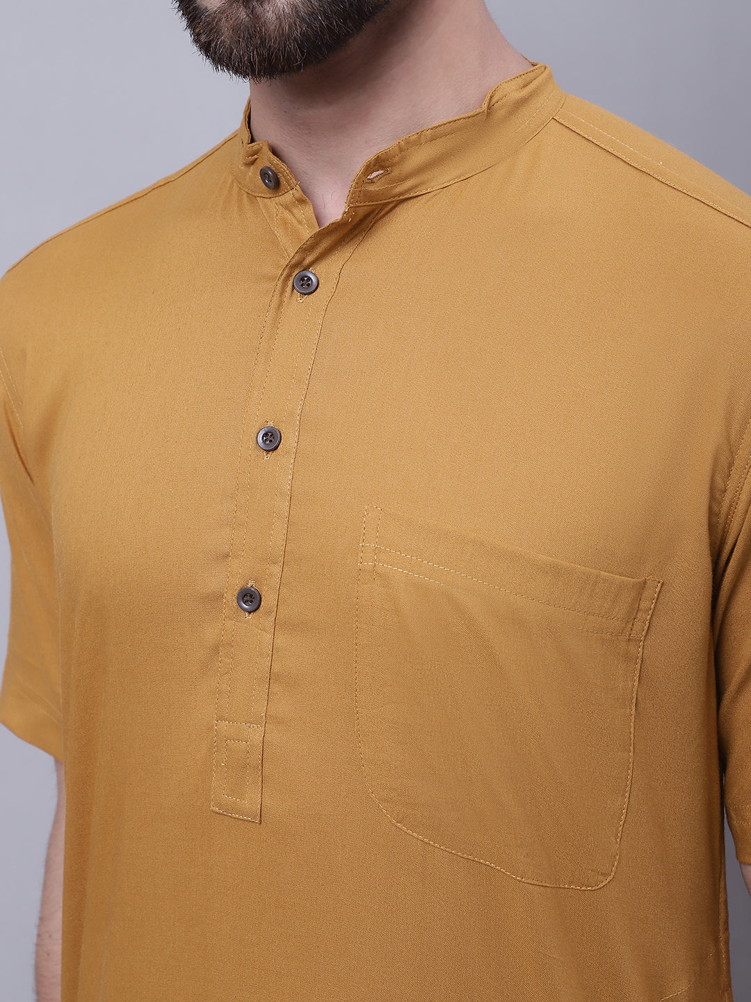 Even Apparels Mustard Pure Cotton Short Sleeves Kurta With Band Collar - Distacart