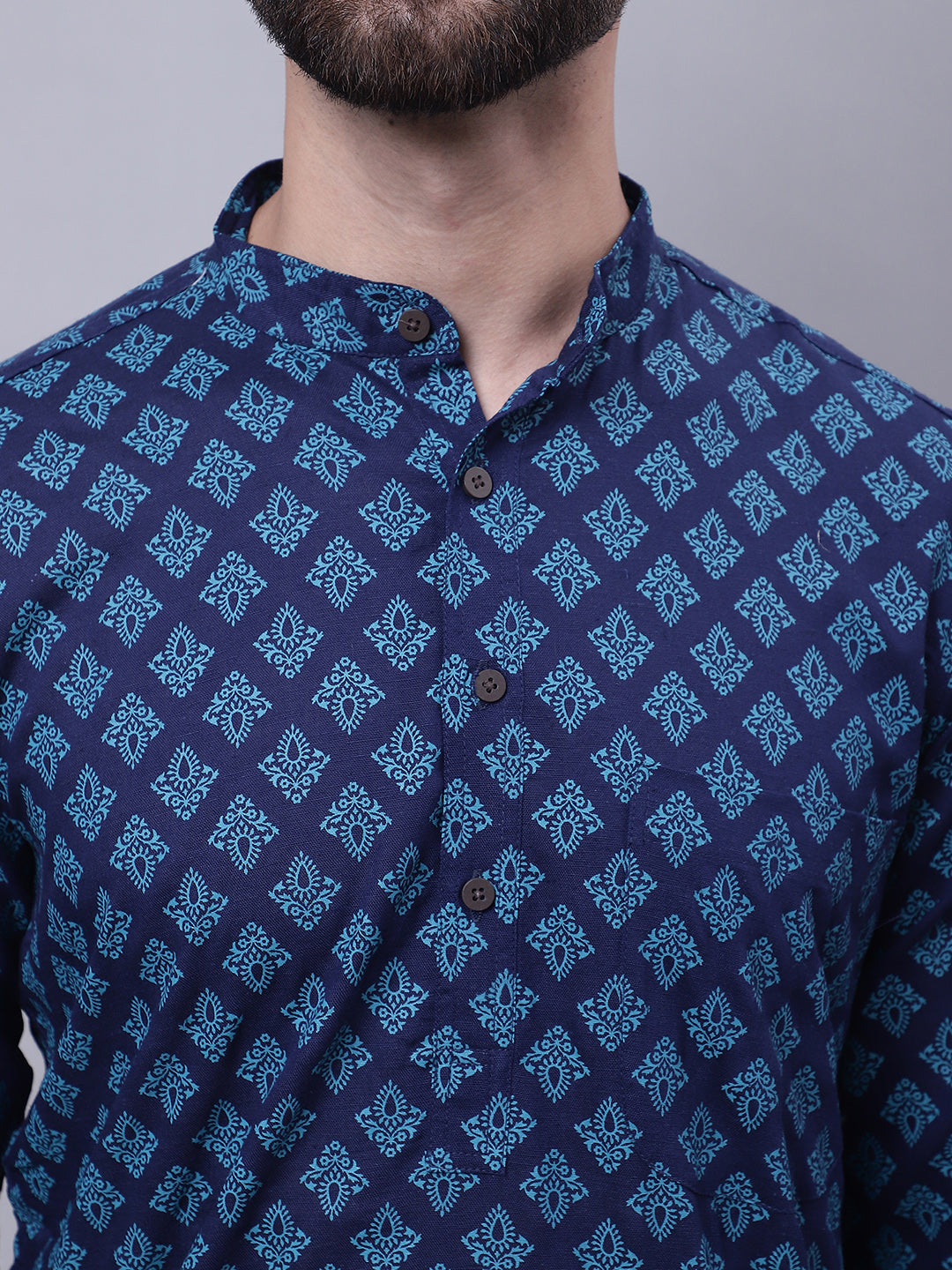 Even Apparels Blue Pure Cotton Kurta With Band Collar - Distacart