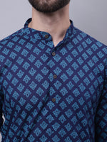 Thumbnail for Even Apparels Blue Pure Cotton Kurta With Band Collar - Distacart