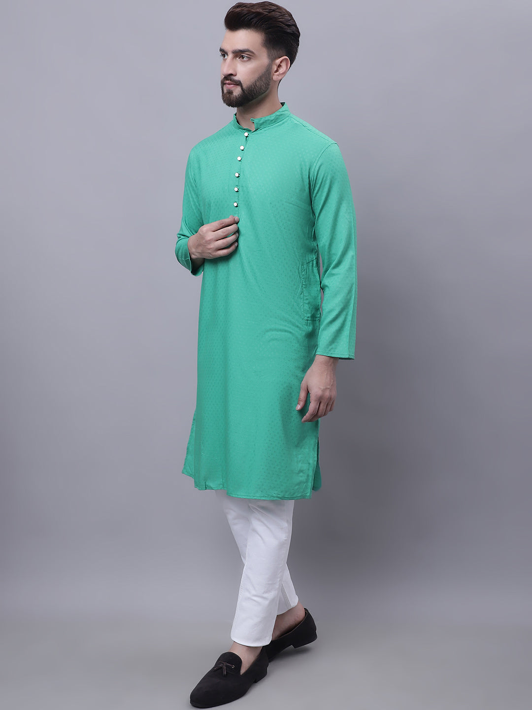 Even Apparels Green Kurta With Band Collar - Distacart
