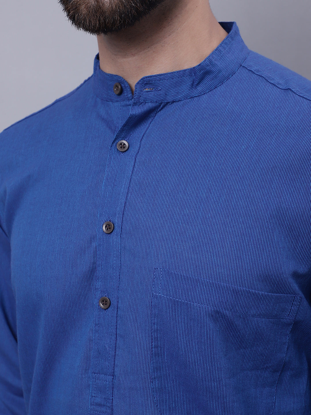 Even Apparels Blue Pure Cotton Kurta With Band Collar - Distacart