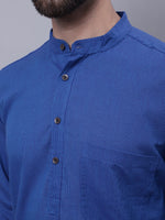 Thumbnail for Even Apparels Blue Pure Cotton Kurta With Band Collar - Distacart