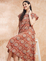 Thumbnail for InWeave Women's Maroon Mughal Kalamkari A Line Dress - Distacart