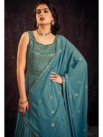 Thumbnail for Myra Blue Real Georgette Designer Gown Style Suit - Distacart