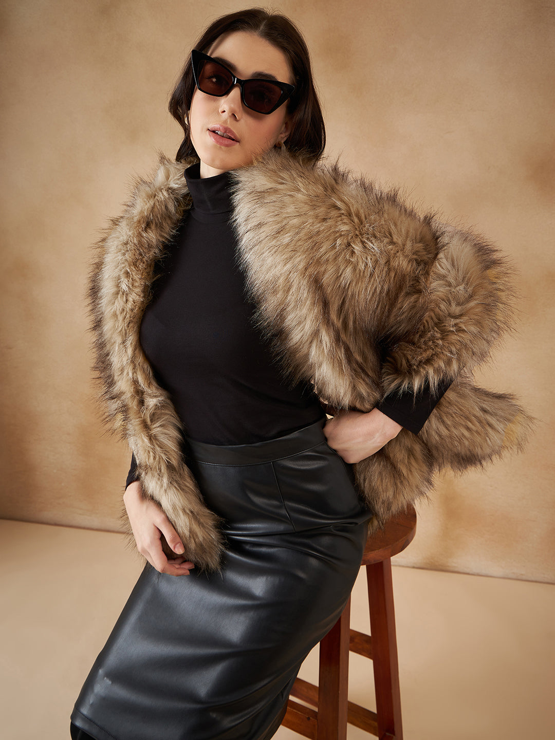 InWeave Women's Winter Beige Faux Fur Cape - Distacart