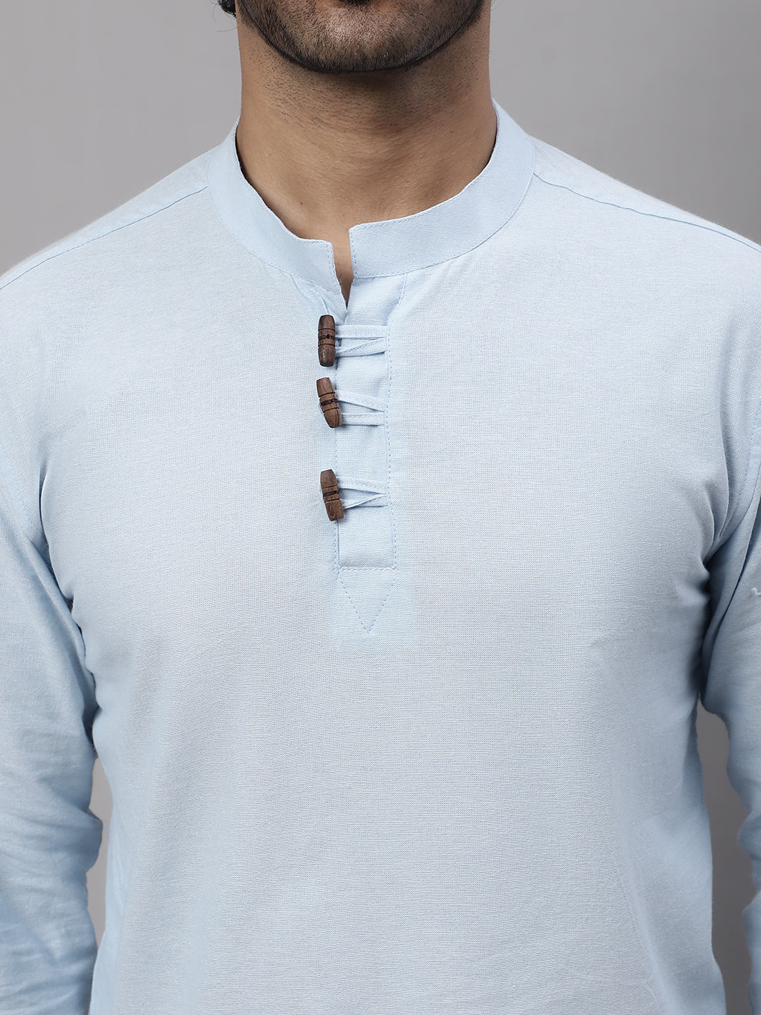 Even Apparels Blue Pure Cotton Kurta With Band Collar - Distacart