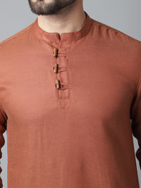 Thumbnail for Even Apparels Rust Pure Cotton Kurta With Band Collar - Distacart