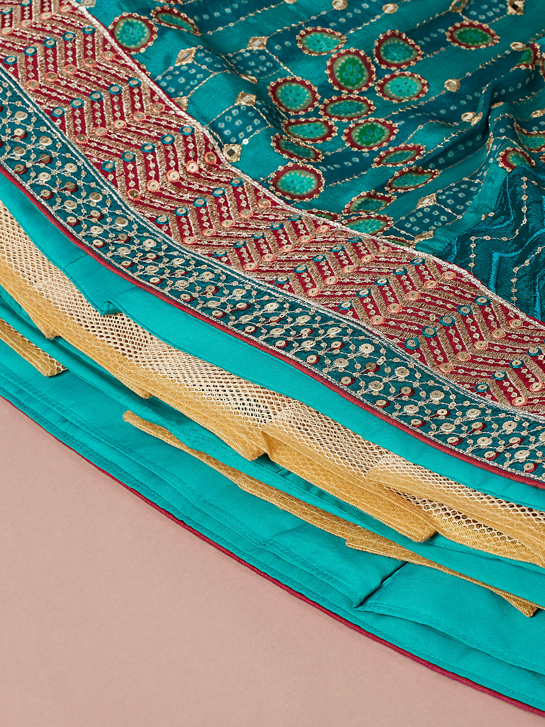 House of Panchhi Printed Embroidery Teal Georgette Sequin Lehenga Choli - Distacart