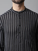 Thumbnail for Even Apparels Black Pure Cotton Kurta With Band Collar - Distacart