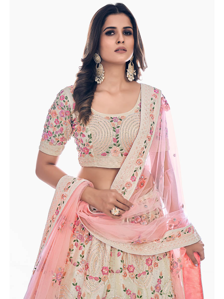 Myra White Soft Net Embroidered Designer Lehenga Choli - Distacart