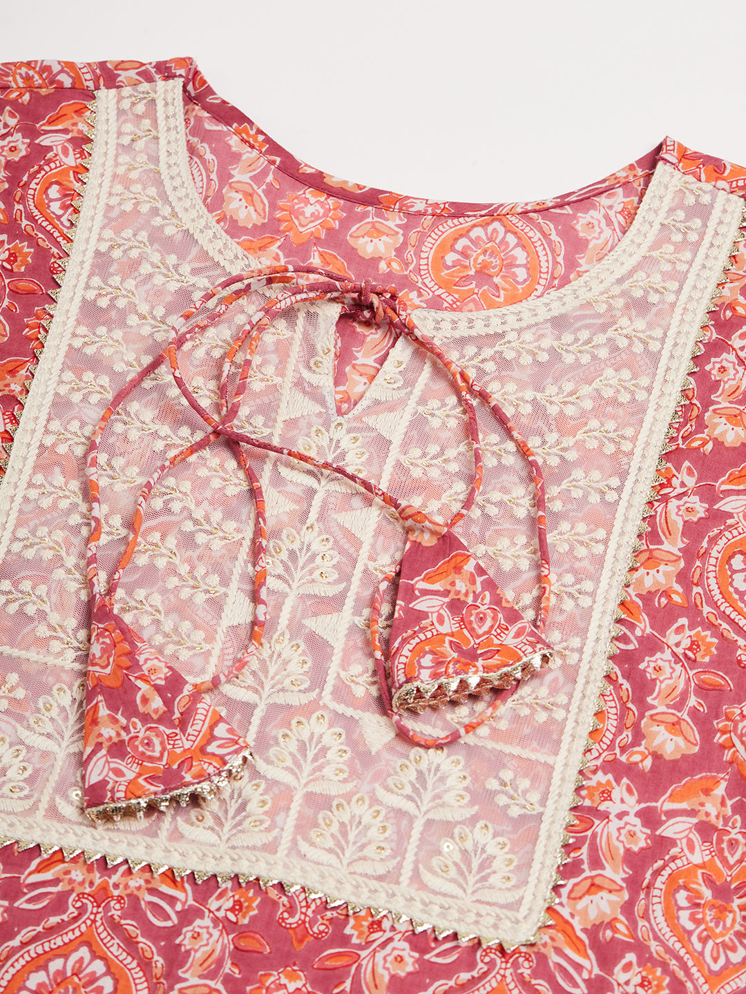 InWeave Women's Dusty Pink Paisley Patch Straight Kurta - Distacart