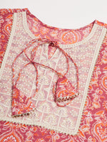 Thumbnail for InWeave Women's Dusty Pink Paisley Patch Straight Kurta - Distacart